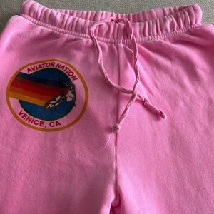 Aviator Nation Pink Joggers with Rainbow Logo